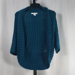 Charlotte Russe Teal Knit Shrug Cardigan Ribbed Open Front - SZ L